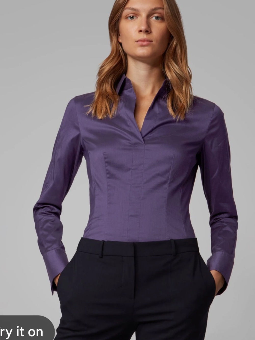 BOSS NWT Bashina Dark Purple Blouse Fitted Side Zip